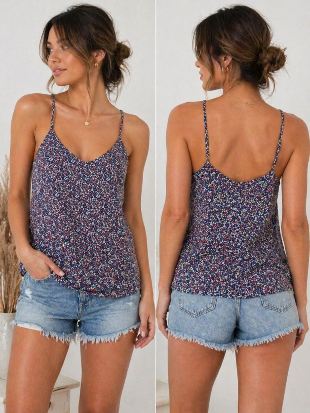 Banana Republic Floral Cami Tank Top Womens XS Blue Ditsy Lightweight . HL560